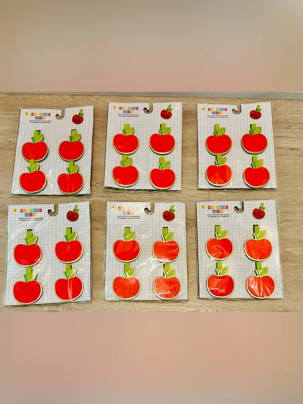 TEACHER/HOMESCHOOL Bundle - 24 Apple Dry Erase Clips, Brand New (6 packages)